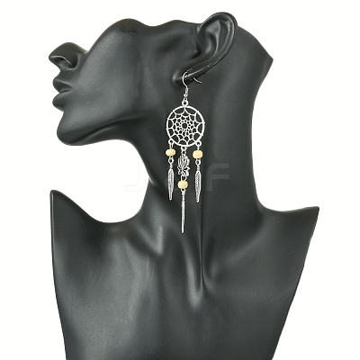 Alloy Feather Dangle Earrings EJEW-FS00028-1