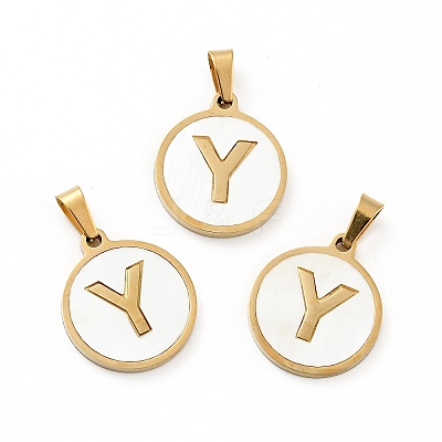 PVD Vacuum Plating 304 Stainless Steel with White Shell Pendants STAS-G268-01Y-G-1