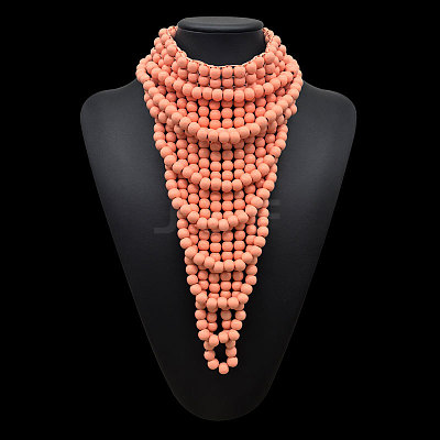 Round Wood Beaded Multi Layered Bib Necklaces for Women FS-WG9E278-09-1