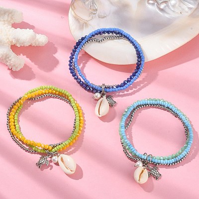 3Pcs 3 Colors Electroplate Glass & Shell Stretch Bracelets for Women BJEW-TA00381-1