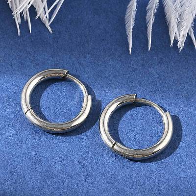 Tarnish Resistant 202 Stainless Steel Huggie Hoop Earrings X-EJEW-F111A-14mm-P-1