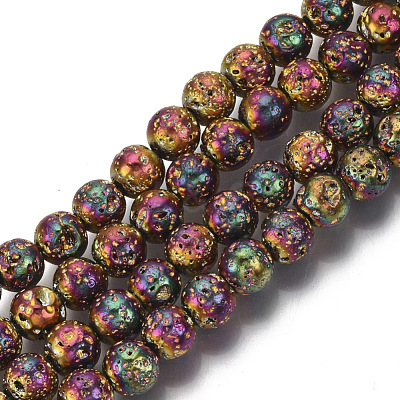 Electroplated Natural Lava Rock Beads Strands G-S352-30B-07-1