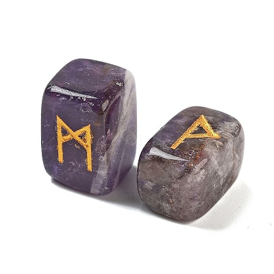 Rectangle Natural Amethyst Rune Stones G-Z059-01J-1