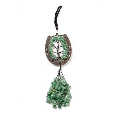 Natural Green Aventurine Chip Tree of Life Pendants Decoration G-F733-06G-1
