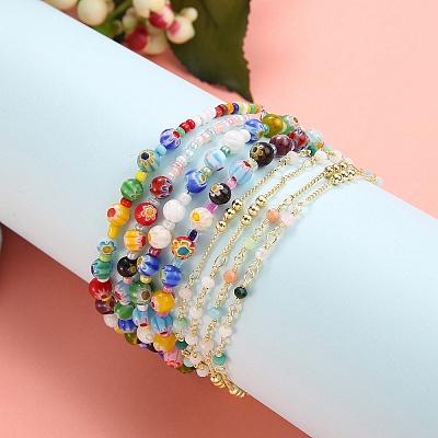 Handmade Glass Beads Anklets AJEW-SZ0001-81-1