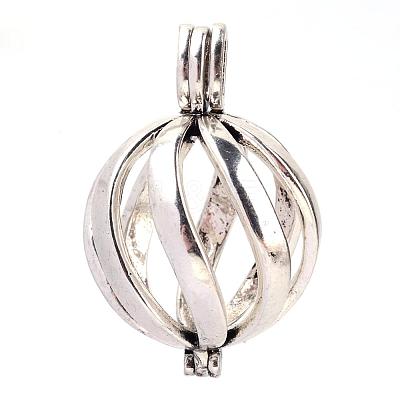 Rack Plating Brass Cage Pendants KK-S751-064AS-1