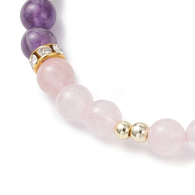 Natural Amethyst & Rose Quartz  & Shell Pearl Round Beads Stretch Bracelets for Women BJEW-JB12229-02-1