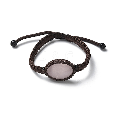Adjustable Oval Natural Rose Quartz Braided Bead Bracelets BJEW-H626-02-07-1