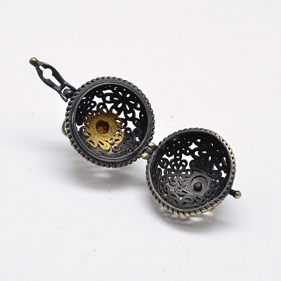New Hollow Brass Round with Flower Cage Pendants KK-F0303-AB-NR-1