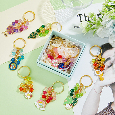 5 Sets 5 Style Alloy Enamel Pendant Keychain KEYC-FH0001-39-1