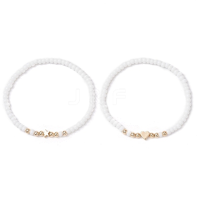 2Pcs 2 Styles Glass Seed Beaded Stretch Bracelet Sets for Women BJEW-JB11373-03-1