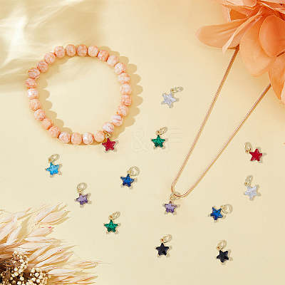 28PCS 7Colors Brass Cubic Zirconia Charms KK-DC0003-71-1
