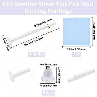 10Pairs 925 Sterling Silver Flat Pad Stud Earring Findings STER-BBC0009-02-1