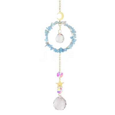 Crystal Glass with Natural Aquamarine Sun Catcher Pendant PW-WG84674-04-1