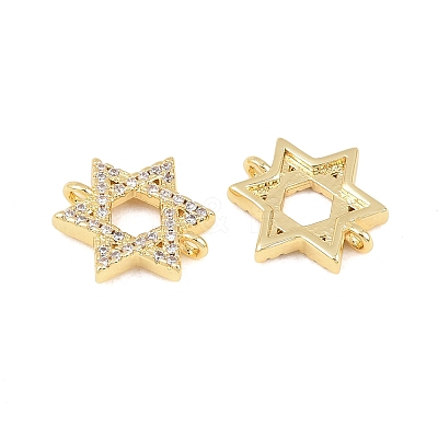 Brass Micro Pave Clear Cubic Zirconia Star of David Links Connector Charms KK-C170-01G-1