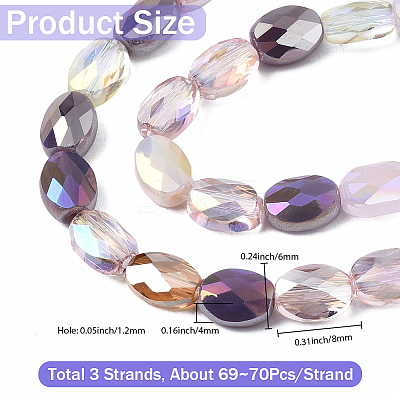 3 Strands Electroplate Glass Beads Strands EGLA-PA0001-25D-1