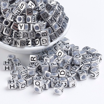 Antique Silver Plated Large Hole Acrylic European Beads PACR-Q099-01-1