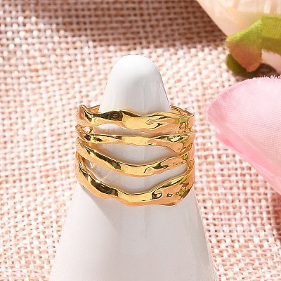304 Stainless Steel Multilayer Open Cuff Rings for Women RJEW-Z077-01G-05-1
