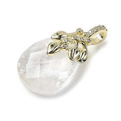 Natural Quartz Crystal Faceted Teardrop Pendants KK-D021-03C-G-1