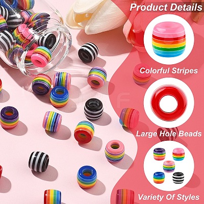 100Pcs 5 Colors Stripe Resin European Barrel Beads RESI-YW0005-69-1