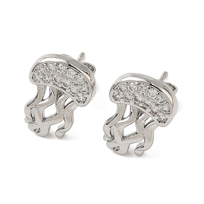 Brass Micro Pave Clear Cubic Zirconia Stud Earrings EJEW-A145-03A-P-1
