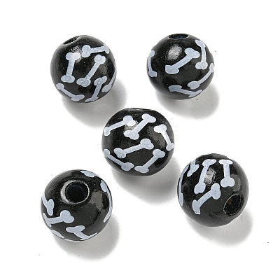 Printed Wood European Beads WOOD-G022-04D-1