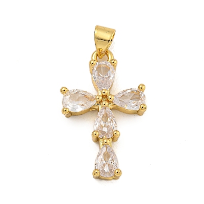 Rack Plating Brass Micro Pave Cubic Zirconia Pendants KK-C074-57G-02-1
