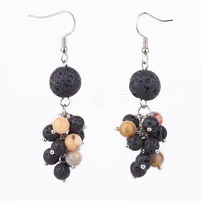 Natural Lava Rock & Crazy Agate Dangle Earrings EJEW-JE02511-01-1