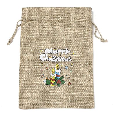 Christmas Printed Burlap Packing Pouches Drawstring Bags ABAG-Q053-02B-02-1