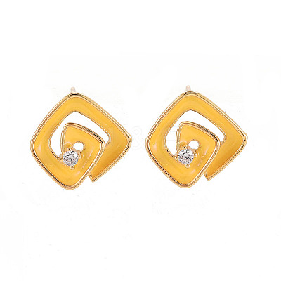 Brass Micro Pave Clear Cubic Zirconia Stud Earring Findings with Enamel KK-S356-624G-NF-1