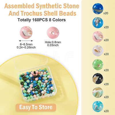 160Pcs 8 Colors Assembled Synthetic Stone and Trochus Shell Beads G-TA0002-31C-1