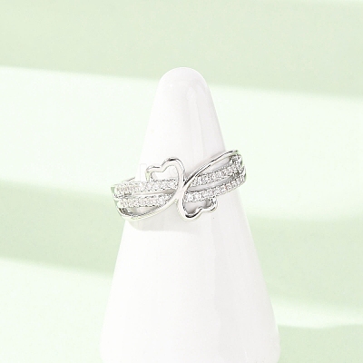 Brass Micro Pave Clear Cubic Zirconia Finger Rings for Women RJEW-C168-03P-1