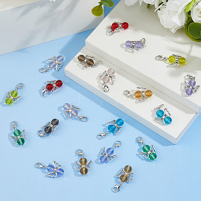 40Pcs 8 Styles Angel Glass & Alloy Pendant Decorations HJEW-FH00076-1