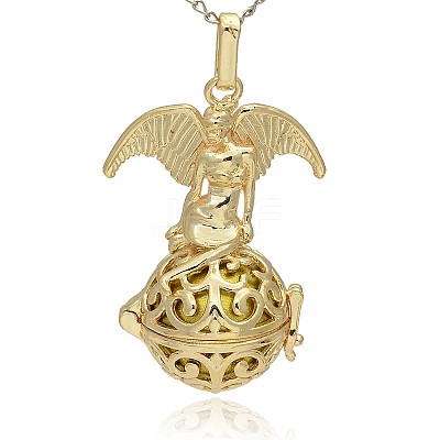 Golden Tone Brass Hollow Round Cage Pendants KK-J242-08G-1