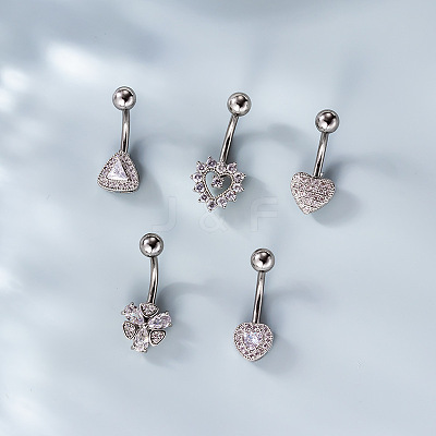 316L Surgical Stainless Steel Clear Cubic Zirconia Curved Barbell Belly Rings WG7644D-04-1
