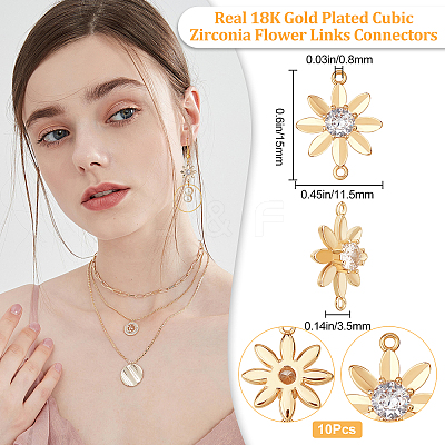 Brass Clear Cubic Zirconia Connector Charms KK-BBC0002-18-1