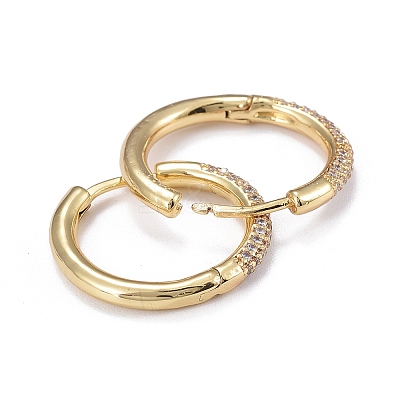 Brass Micro Pave Cubic Zirconia Huggie Hoop Earrings for Women EJEW-K083-36G-C-1