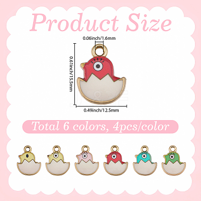 24Pcs 6 Colors Printed Light Gold Tone Alloy Pendants ENAM-BM0001-33-1