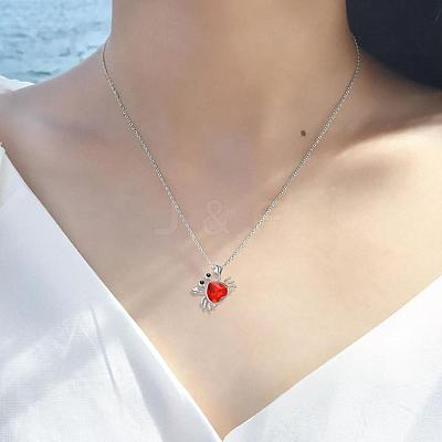 Summer Beach Alloy Rhinestone Crab Pendant Necklaces for Women WG730EC-01-1