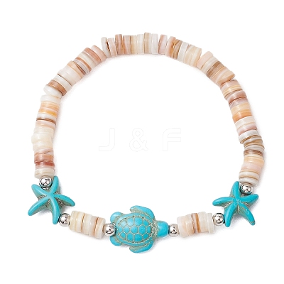 Sea Turtles & Starfish Dyed Synthetic Turquoise Beads Stretch Bracelets BJEW-JB11881-01-1