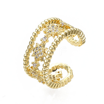 Cubic Zirconia Star Open Cuff Ring RJEW-N037-006A-1