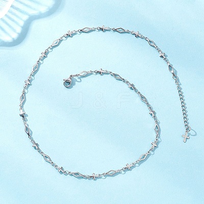 304 Stainless Steel Cross Rhombus Link Chain Necklaces NJEW-JN05651-1