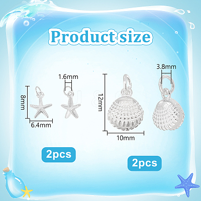 Starfish/Shell Shape 925 Sterling Silver Sea Animal Charms STER-PH0002-31-1
