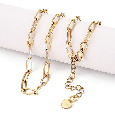 Ion Plating(IP) 304 Stainless Steel Paperclip Chain Necklace NJEW-D045-14G-04-1