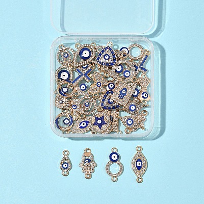 36Pcs 18 Styles Alloy Blue Enamel Connector Charms ENAM-FS0002-97-1