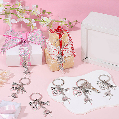 20Pcs Alloy Ballet Shoes & Dancing Girl & Heart Keychains KEYC-SC00043-1