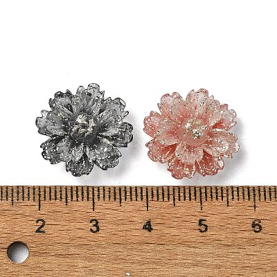 Flower Resin Cabochons with Golden Glitter Powder CRES-Q006-07A-1