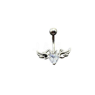 Heart with Wings Brass Crystal Rhinestone Curved Barbell Belly Rings FS-WG4497F-01-1