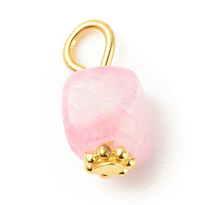 Natural Agate Cube Charms with Golden Tone Iron Loops PALLOY-JF01586-20A-1