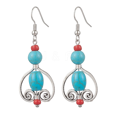 3 Pairs Tibetan Style Alloy Synthetic Turquoise Dangle Earrings EJEW-JE06575-1